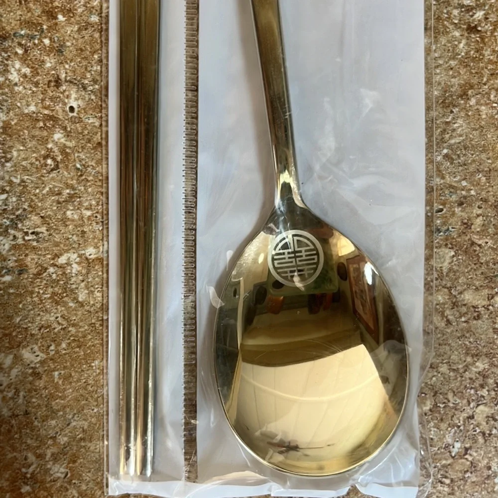 HANIL Gold Color Stainless Steel Korean Chopsticks and Spoon‎ Set